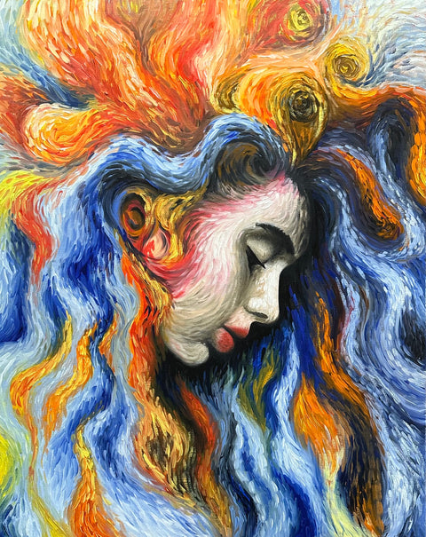 The girl with the magic hair (100cm x 80cm)